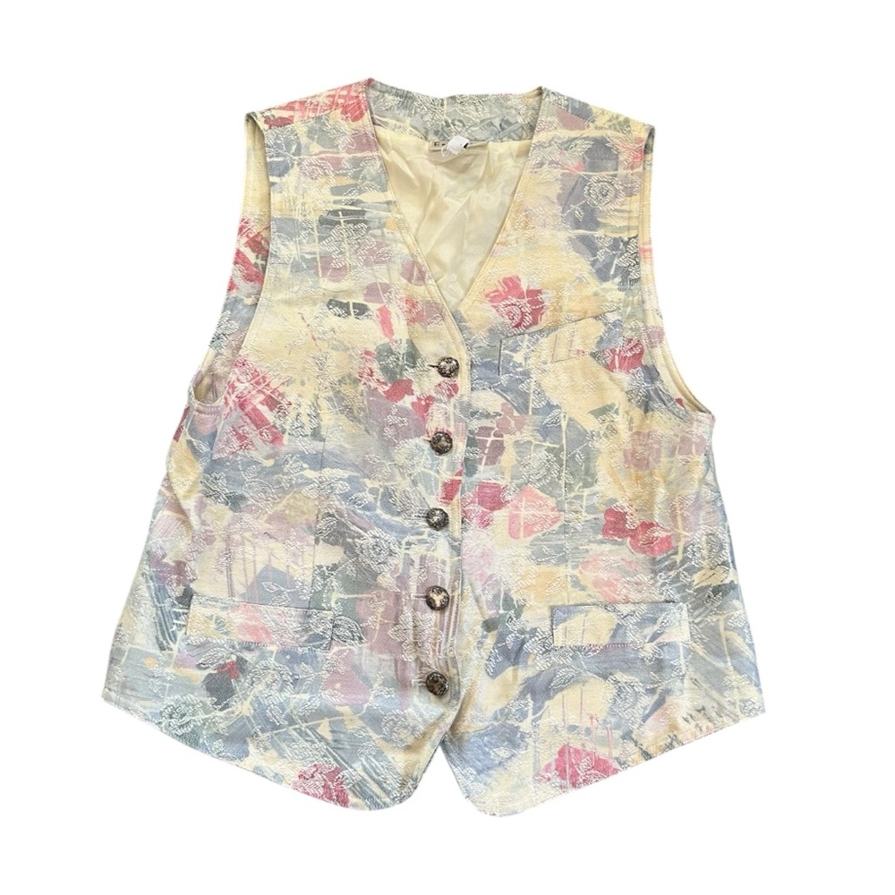 Vintage Pastel Abstract Floral Vest 80s 90s Cottagecore Grandmacore Preppy Small
